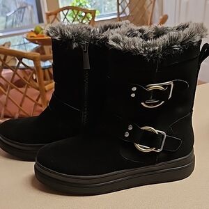 J Slides Genuine Suede Black Winter Boots